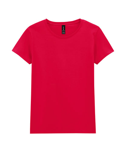 Tryck din logga på T-shirts från Gildan - Anpassa Heavy Cotton T-Shirt - Dam i färgen Mellan röd för företag, föreningar och privatpersoner