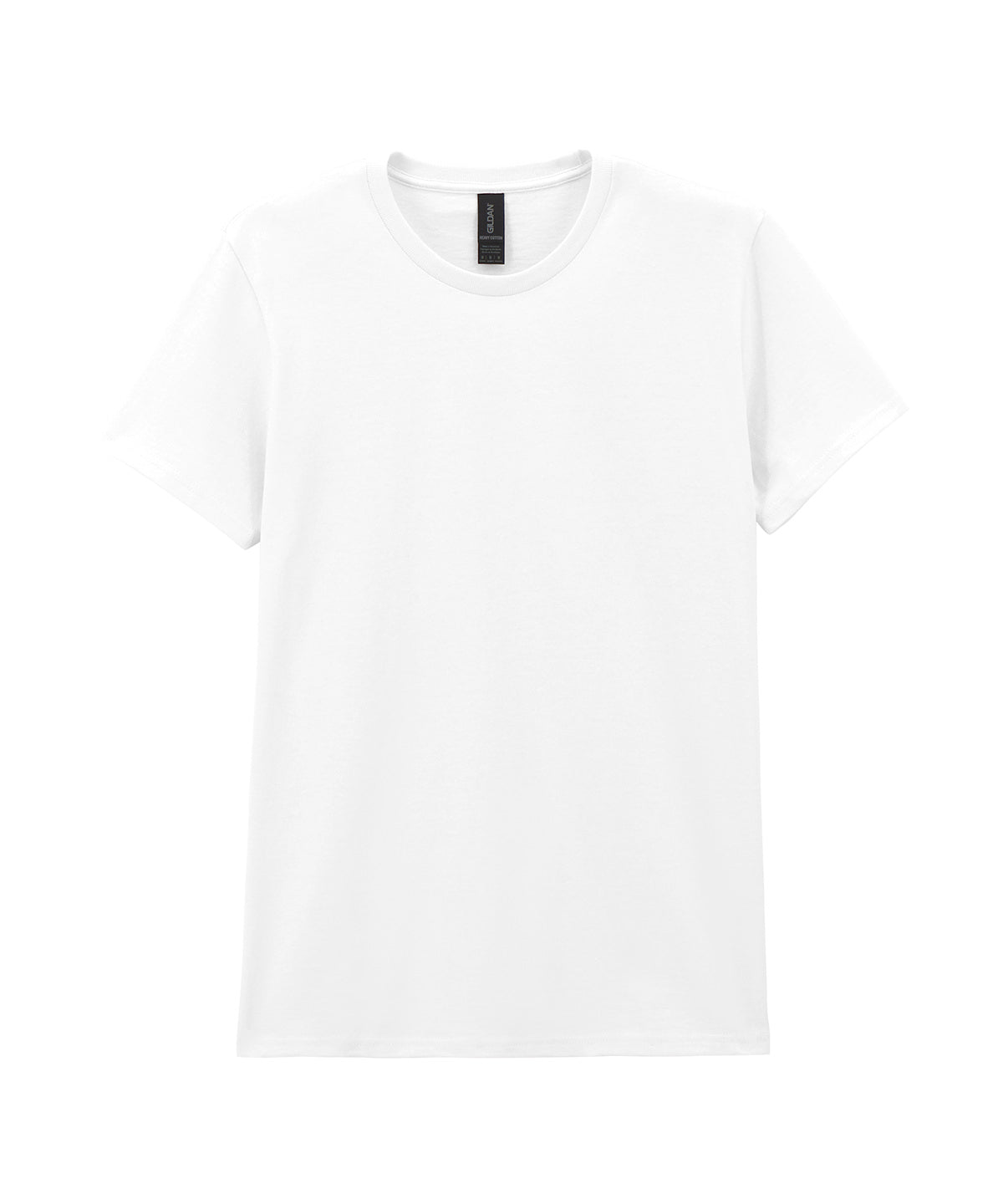 Tryck din logga på T-shirts från Gildan - Anpassa Heavy Cotton T-Shirt - Dam i färgen Vit för företag, föreningar och privatpersoner