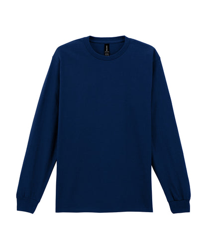 Tryck din logga på T-shirts från Gildan - Anpassa Ultra Cotton™ Long Sleeve T-Shirt - Unisex i färgen Marinblå för företag, föreningar och privatpersoner