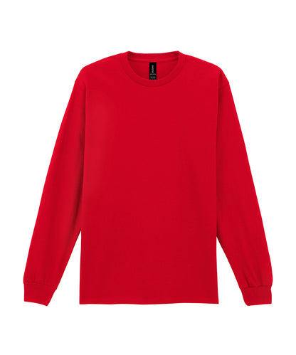 Tryck din logga på T-shirts från Gildan - Anpassa Ultra Cotton™ Long Sleeve T-Shirt - Unisex i färgen Mellan röd för företag, föreningar och privatpersoner