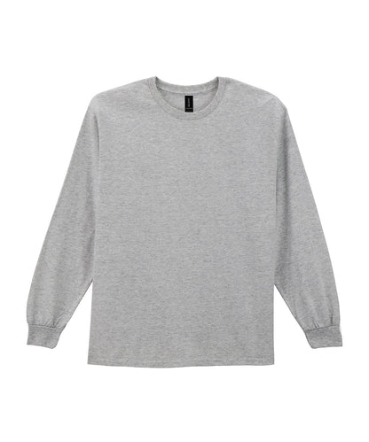 Tryck din logga på T-shirts från Gildan - Anpassa Ultra Cotton™ Long Sleeve T-Shirt - Unisex i färgen Ljunggrå för företag, föreningar och privatpersoner