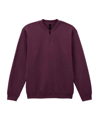 Tryck din logga på Sweatshirts från Gildan - Anpassa Gildan - Softstyle Midweight Fleece med 1/4 Dragkedja för Vuxna i färgen Mörkröd för företag, föreningar och privatpersoner