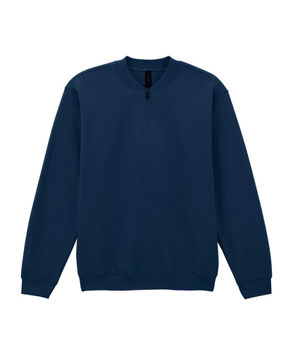 Tryck din logga på Sweatshirts från Gildan - Anpassa Gildan - Softstyle Midweight Fleece med 1/4 Dragkedja för Vuxna i färgen Marinblå för företag, föreningar och privatpersoner