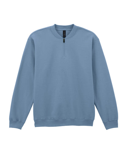 Tryck din logga på Sweatshirts från Gildan - Anpassa Gildan - Softstyle Midweight Fleece med 1/4 Dragkedja för Vuxna i färgen Mellanblå för företag, föreningar och privatpersoner