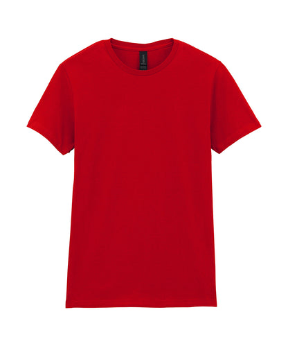 Tryck din logga på T-shirts från Gildan - Anpassa Softstyle Ringspun T-Shirt - Dam i färgen Mellan röd för företag, föreningar och privatpersoner