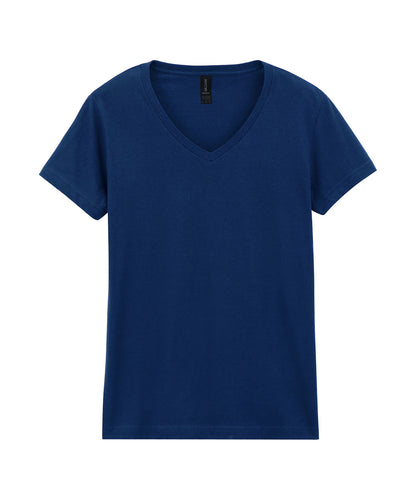 Tryck din logga på T-shirts från Gildan - Anpassa Softstyle V-Neck T-Shirt - Dam i färgen Marinblå för företag, föreningar och privatpersoner