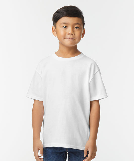 Tryck din logga på T-shirts från Gildan - Anpassa Softstyle Midweight T-Shirt – Barn i färgen för företag, föreningar och privatpersoner