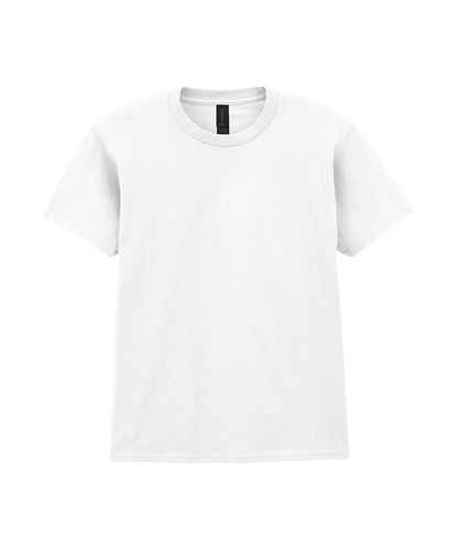 Tryck din logga på T-shirts från Gildan - Anpassa Softstyle Midweight T-Shirt – Barn i färgen Vit för företag, föreningar och privatpersoner