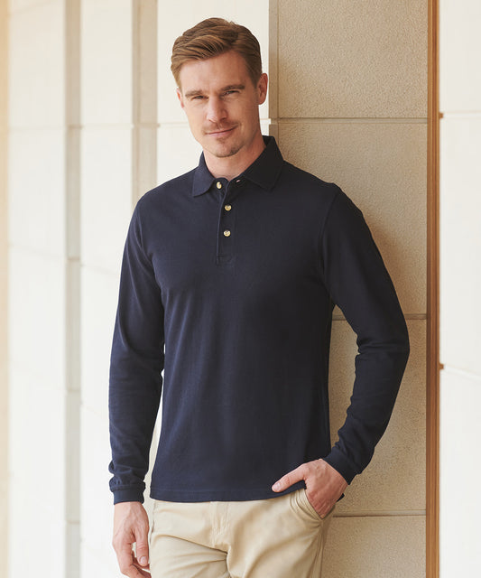 Tryck din logga på Piké från Henbury - Anpassa Long Sleeve Cotton Polo i färgen för företag, föreningar och privatpersoner
