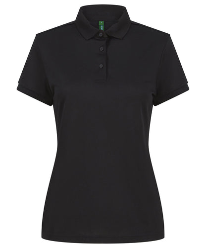 Tryck din logga på Piké från Henbury - Anpassa Recycled Polyester Polo - Dam i färgen Svart för företag, föreningar och privatpersoner