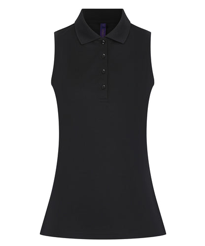 Tryck din logga på Piké från Henbury - Anpassa Coolplus Sleeveless Polo i färgen Svart för företag, föreningar och privatpersoner