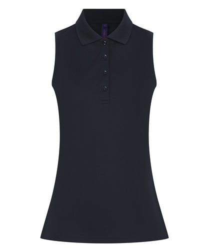 Tryck din logga på Piké från Henbury - Anpassa Coolplus Sleeveless Polo i färgen Marinblå för företag, föreningar och privatpersoner