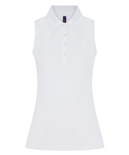 Tryck din logga på Piké från Henbury - Anpassa Coolplus Sleeveless Polo i färgen Vit för företag, föreningar och privatpersoner