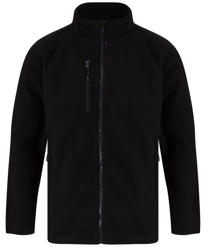 Tryck din logga på Fleece från Henbury - Anpassa Jacka i mikrofleece av återvunnen polyester i färgen Svart för företag, föreningar och privatpersoner