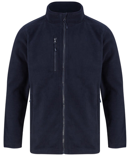Tryck din logga på Fleece från Henbury - Anpassa Jacka i mikrofleece av återvunnen polyester i färgen Marinblå för företag, föreningar och privatpersoner