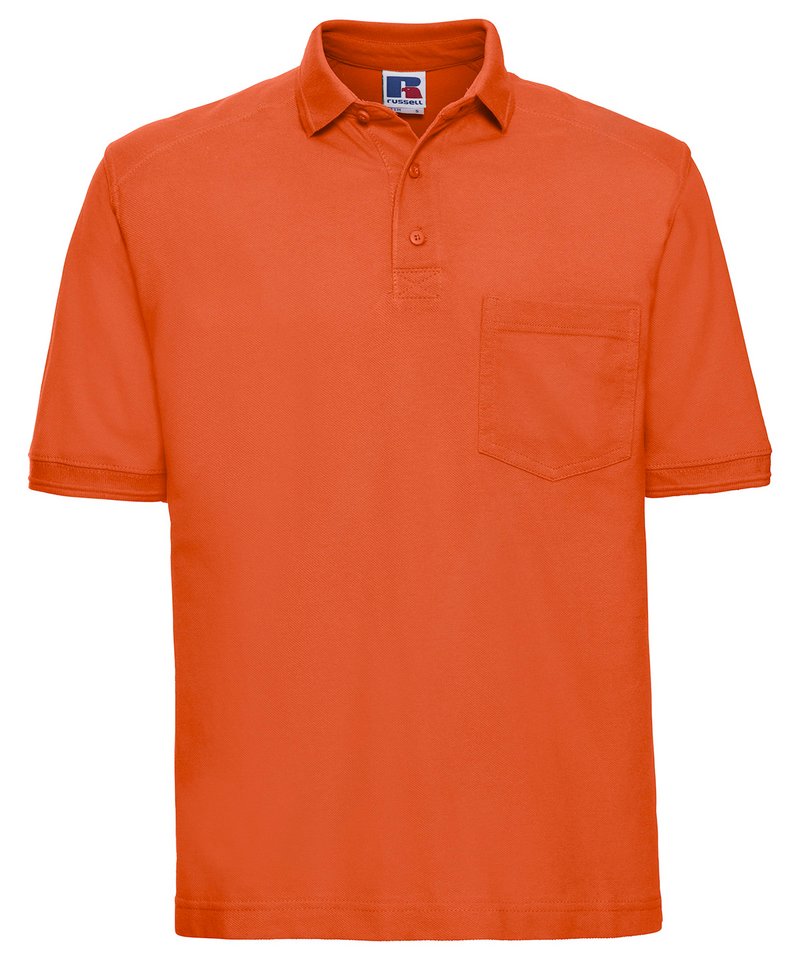 Tryck din logga på Piké från Russell Europe - Anpassa Heavy Duty Polo i färgen Mellan Orange för företag, föreningar och privatpersoner