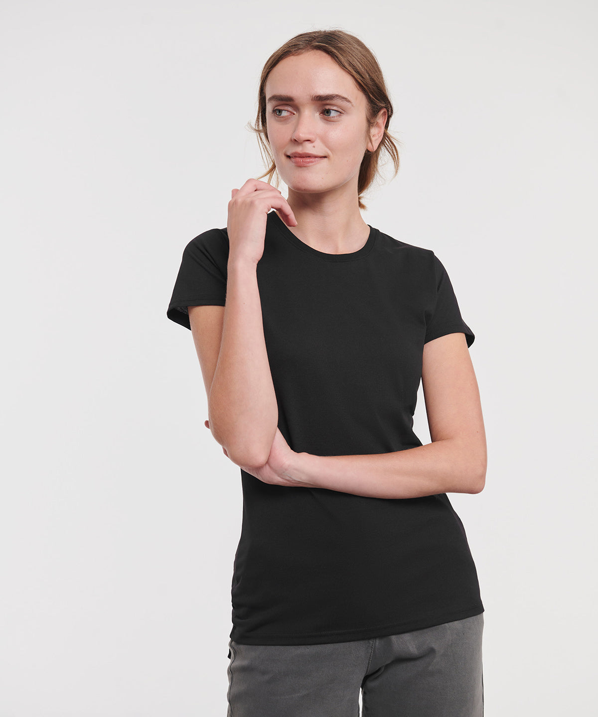Tryck din logga på T-shirts från Russell Europe - Anpassa HD T-Shirt – Dam i färgen för företag, föreningar och privatpersoner