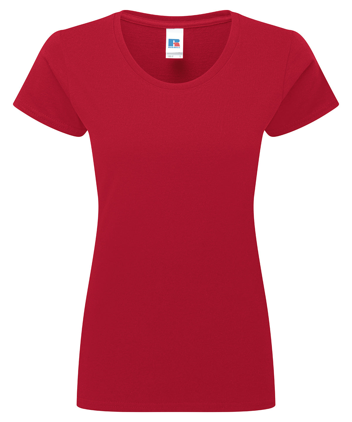 Tryck din logga på T-shirts från Russell Europe - Anpassa Authentic Classic T-Shirt – Women i färgen Mörkröd för företag, föreningar och privatpersoner