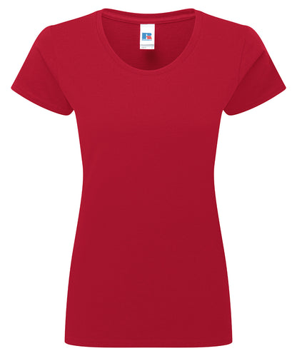 Tryck din logga på T-shirts från Russell Europe - Anpassa Authentic Classic T-Shirt – Women i färgen Mörkröd för företag, föreningar och privatpersoner