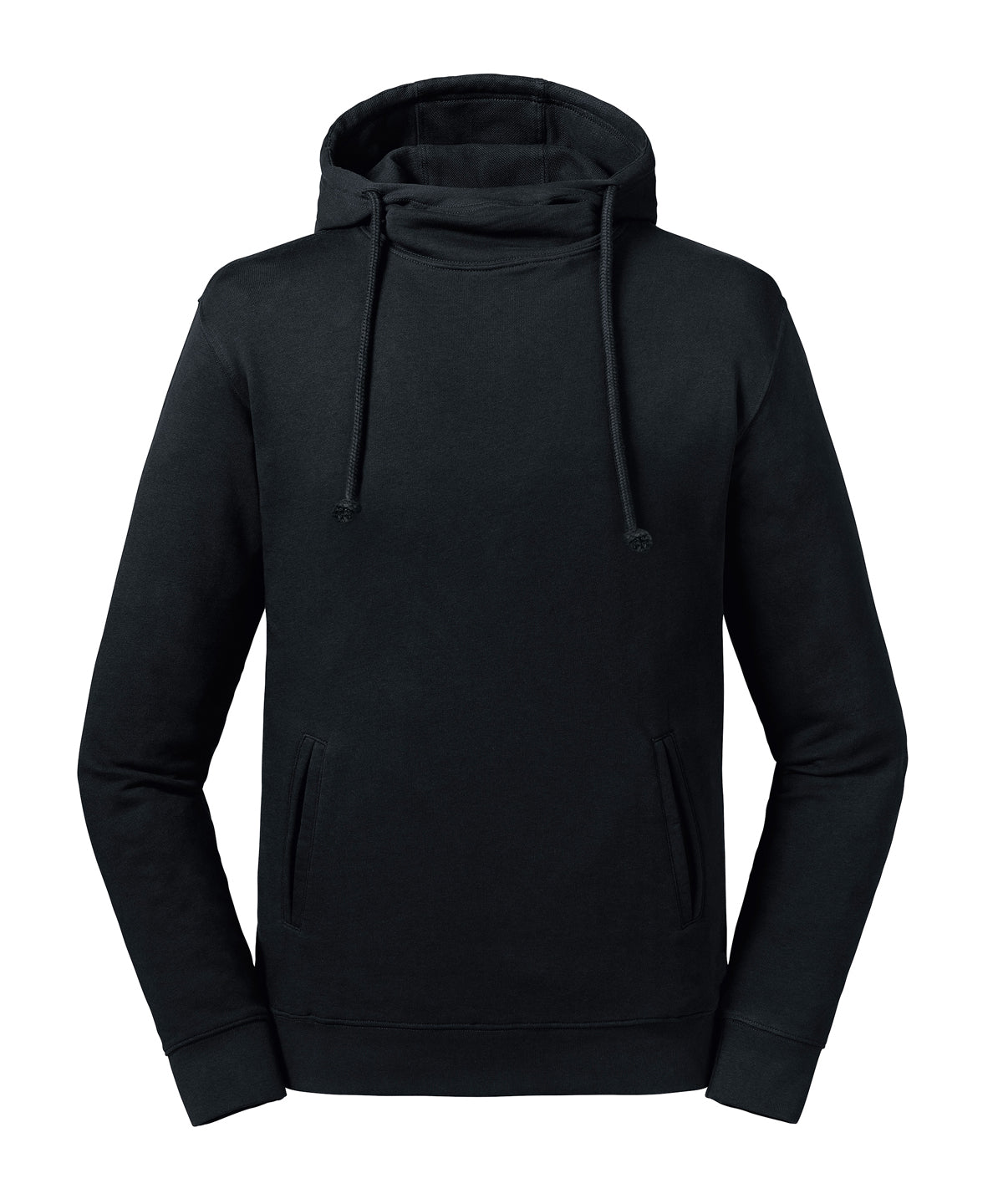 Tryck din logga på Hoodies från Russell Europe - Anpassa Russell Europe - Ren Ekologisk Hoodie med Hög Krage och Huva i färgen Svart för företag, föreningar och privatpersoner