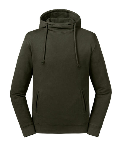 Tryck din logga på Hoodies från Russell Europe - Anpassa Russell Europe - Ren Ekologisk Hoodie med Hög Krage och Huva i färgen Oliv för företag, föreningar och privatpersoner