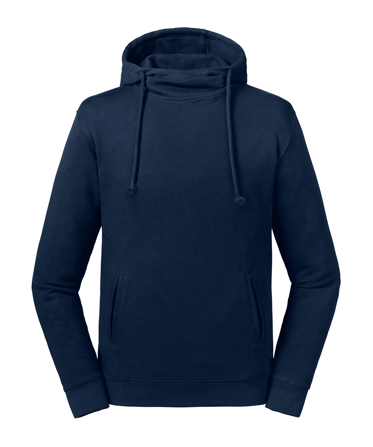 Tryck din logga på Hoodies från Russell Europe - Anpassa Russell Europe - Ren Ekologisk Hoodie med Hög Krage och Huva i färgen Marinblå för företag, föreningar och privatpersoner