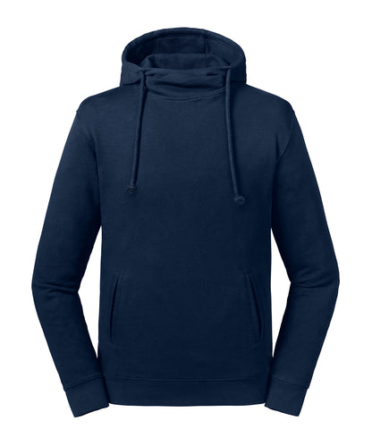 Tryck din logga på Hoodies från Russell Europe - Anpassa Russell Europe - Ren Ekologisk Hoodie med Hög Krage och Huva i färgen Marinblå för företag, föreningar och privatpersoner
