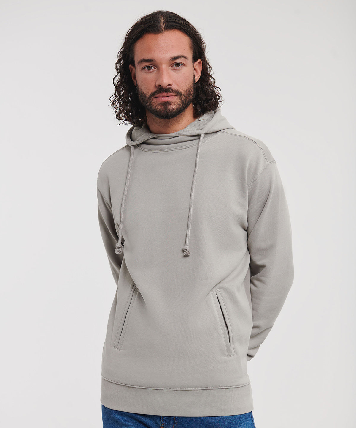 Tryck din logga på Hoodies från Russell Europe - Anpassa Russell Europe - Ren Ekologisk Hoodie med Hög Krage och Huva i färgen för företag, föreningar och privatpersoner