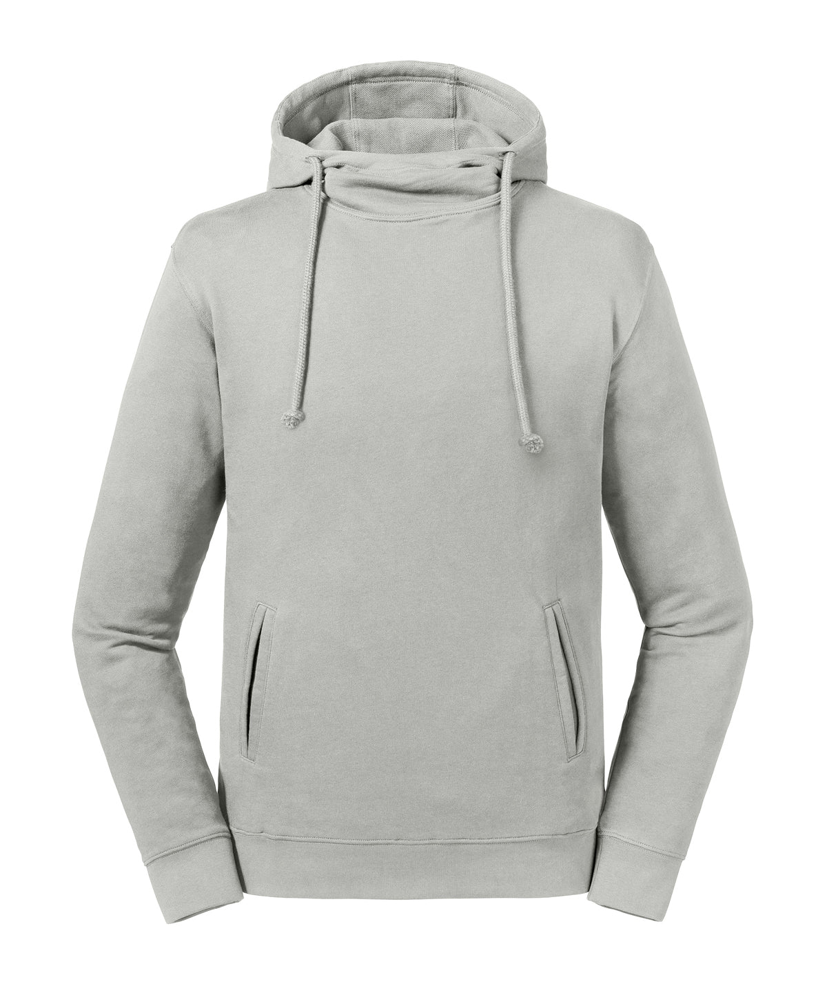 Tryck din logga på Hoodies från Russell Europe - Anpassa Russell Europe - Ren Ekologisk Hoodie med Hög Krage och Huva i färgen Ljusgrå för företag, föreningar och privatpersoner