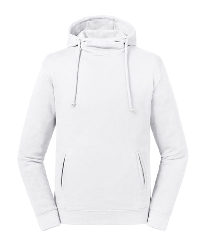 Tryck din logga på Hoodies från Russell Europe - Anpassa Russell Europe - Ren Ekologisk Hoodie med Hög Krage och Huva i färgen Vit för företag, föreningar och privatpersoner