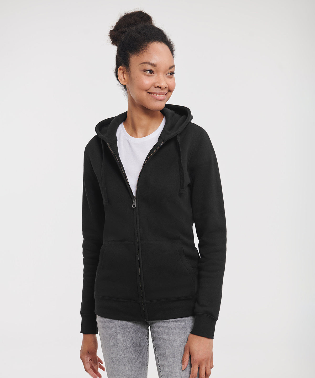 Tryck din logga på Hoodies från Russell Europe - Anpassa Russell Europe - Äkta Sweatshirt med Huva och Dragkedja för Damer i färgen för företag, föreningar och privatpersoner