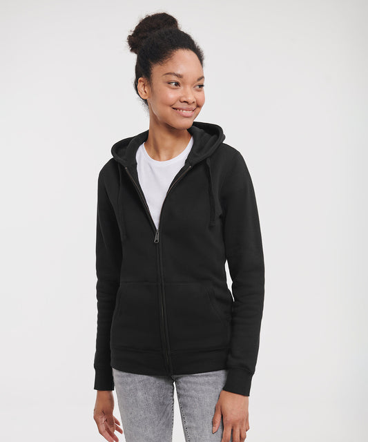 Tryck din logga på Hoodies från Russell Europe - Anpassa Russell Europe - Äkta Sweatshirt med Huva och Dragkedja för Damer i färgen för företag, föreningar och privatpersoner