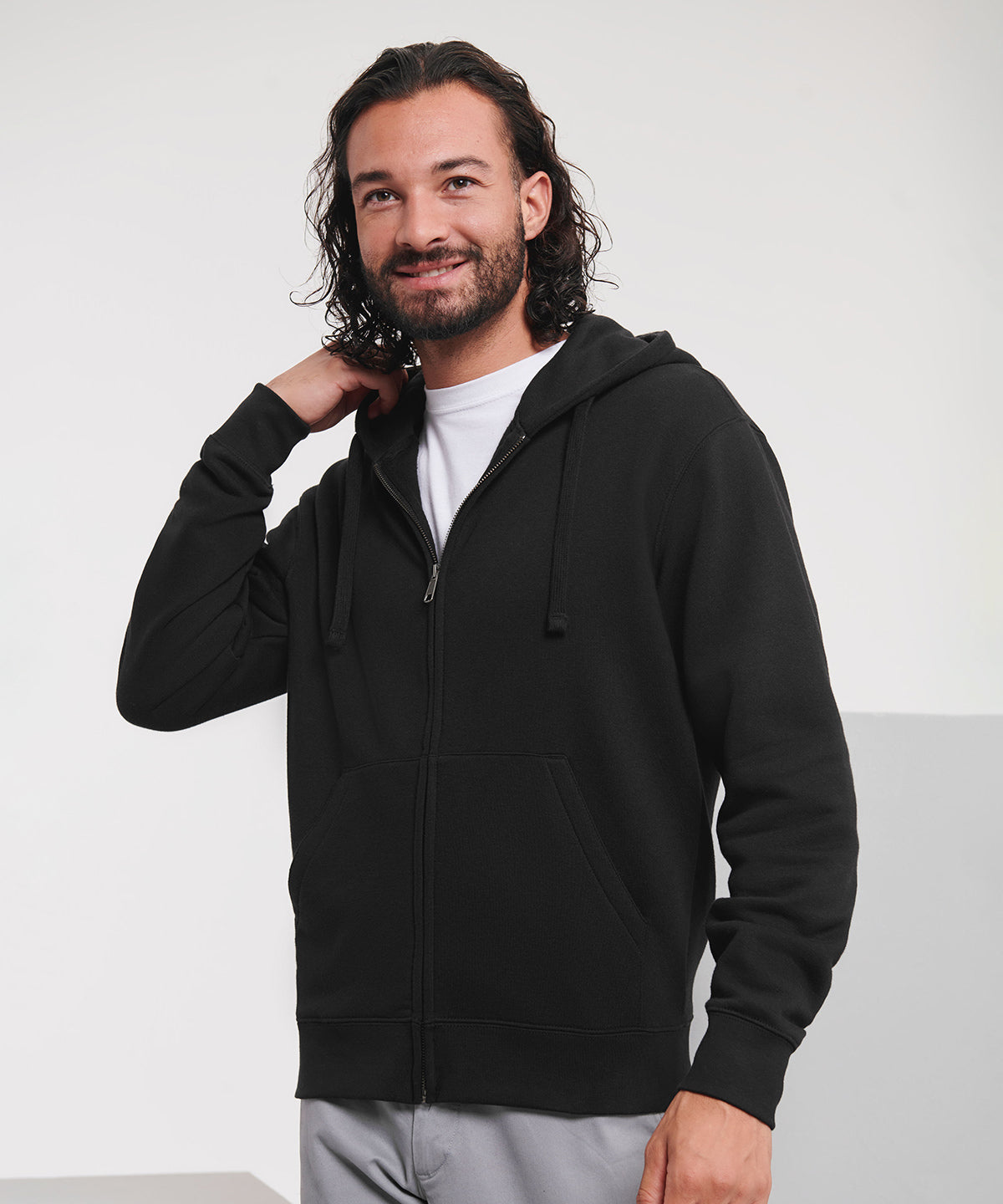 Tryck din logga på Hoodies från Russell Europe - Anpassa Russell Europe - Authentic Hoodie med Dragkedja i färgen för företag, föreningar och privatpersoner