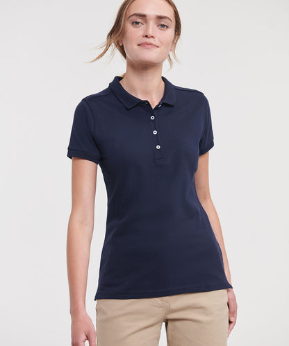 Tryck din logga på Piké från Russell Europe - Anpassa Tailored Stretch Polo - Dam i färgen för företag, föreningar och privatpersoner