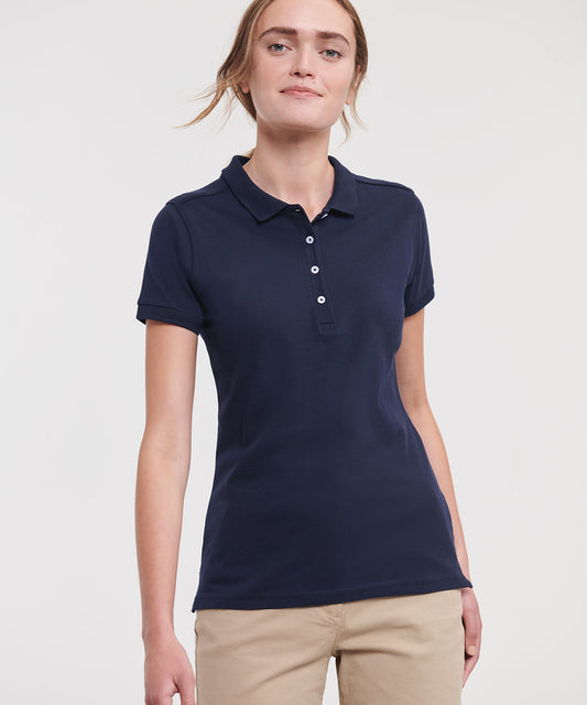 Tryck din logga på Piké från Russell Europe - Anpassa Tailored Stretch Polo - Dam i färgen för företag, föreningar och privatpersoner