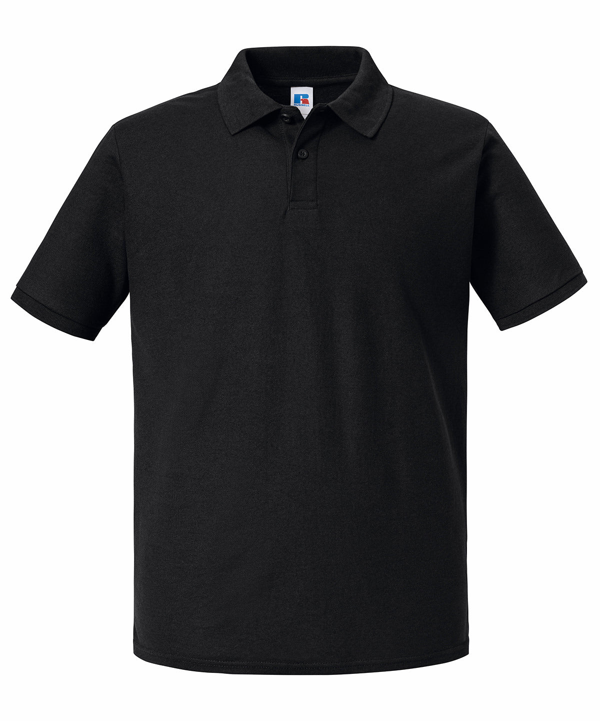 Tryck din logga på Piké från Russell Europe - Anpassa Authentic Eco Polo i färgen Svart för företag, föreningar och privatpersoner