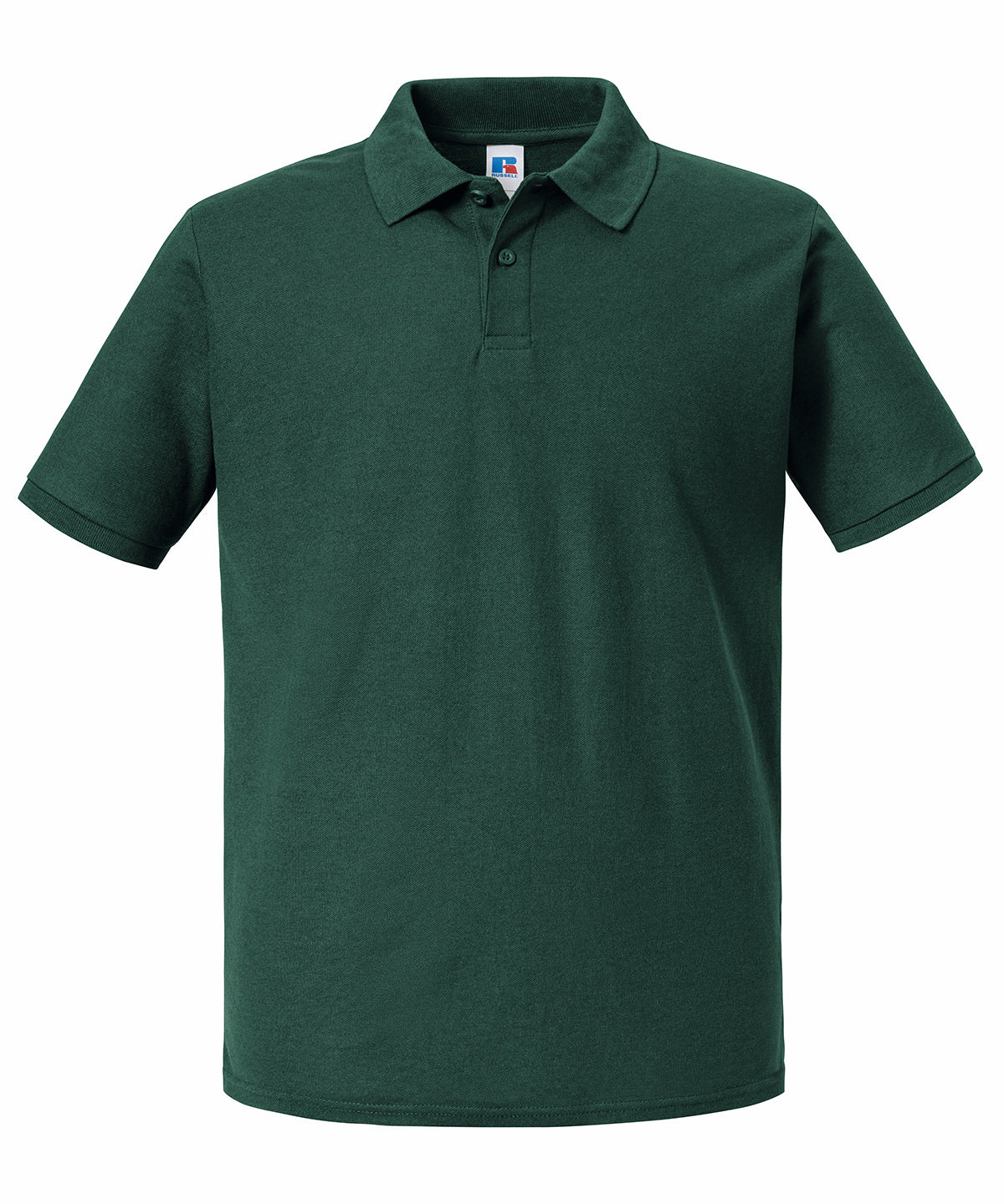 Tryck din logga på Piké från Russell Europe - Anpassa Authentic Eco Polo i färgen Djup grön för företag, föreningar och privatpersoner