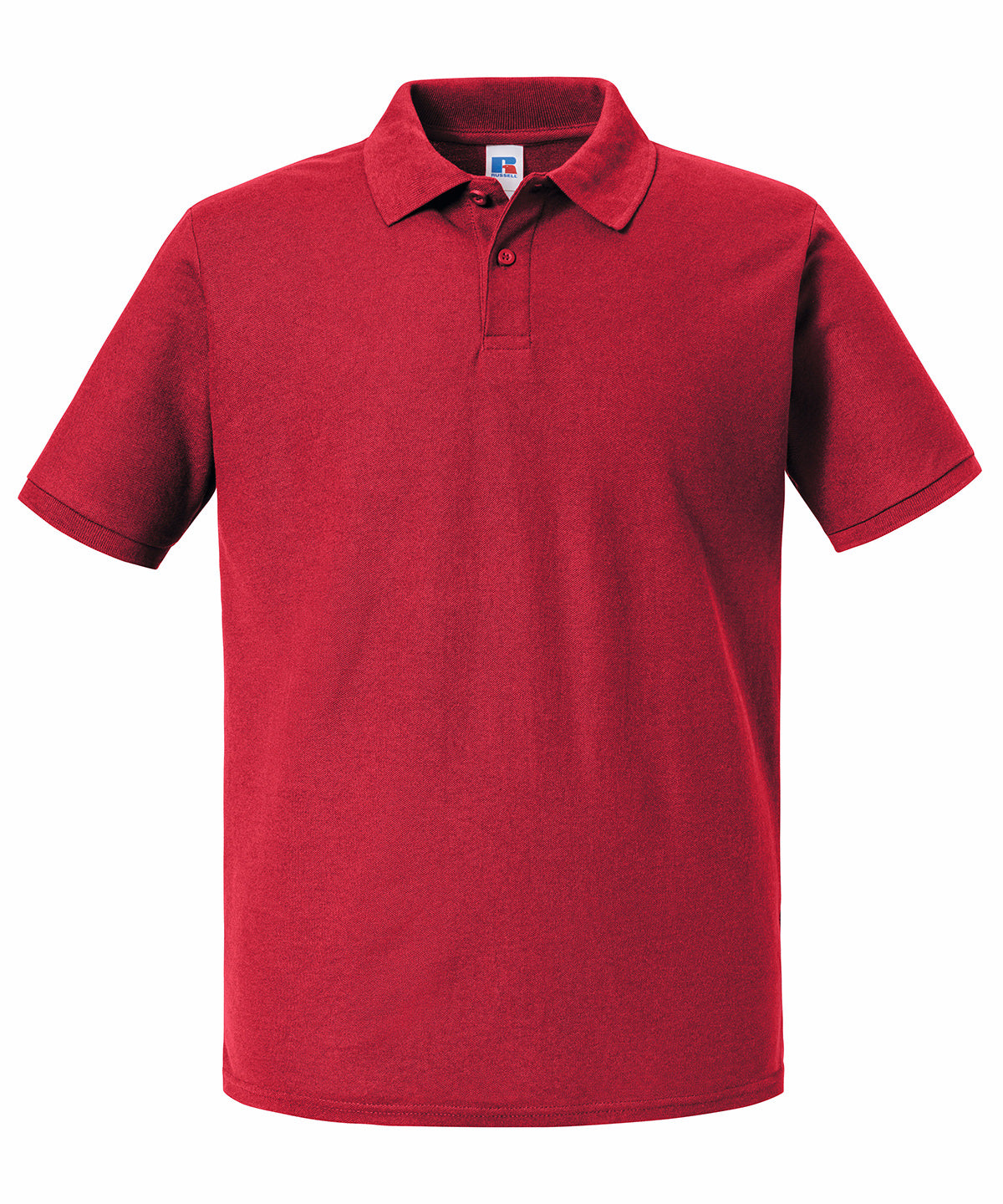 Tryck din logga på Piké från Russell Europe - Anpassa Authentic Eco Polo i färgen Mellan röd för företag, föreningar och privatpersoner