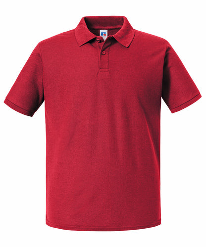 Tryck din logga på Piké från Russell Europe - Anpassa Authentic Eco Polo i färgen Mellan röd för företag, föreningar och privatpersoner