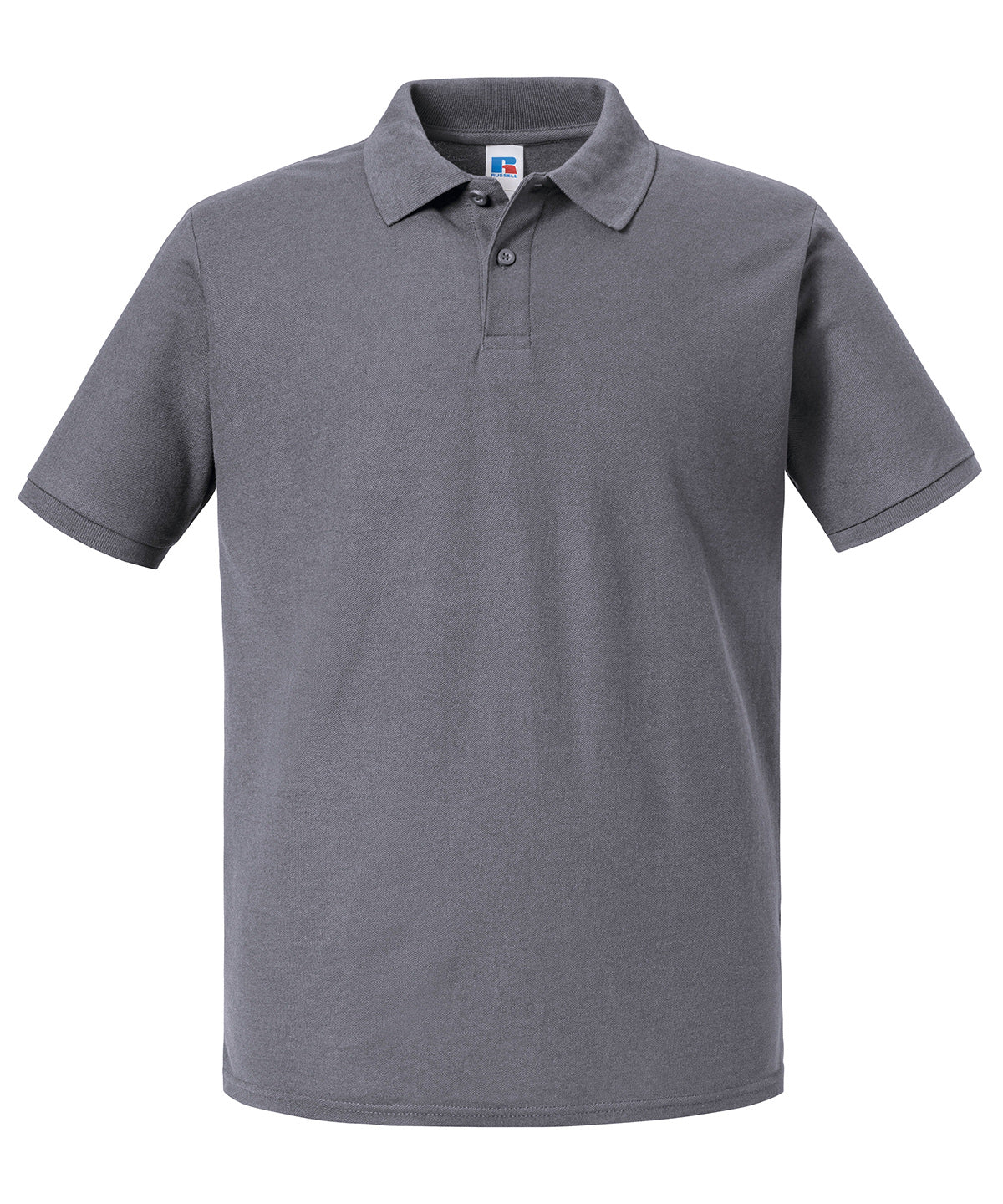 Tryck din logga på Piké från Russell Europe - Anpassa Authentic Eco Polo i färgen Mörkgrå för företag, föreningar och privatpersoner