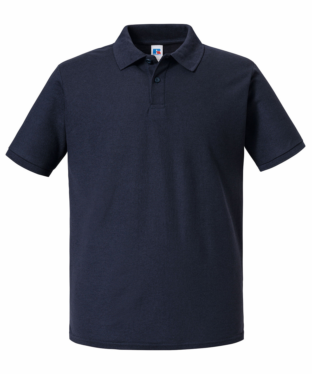 Tryck din logga på Piké från Russell Europe - Anpassa Authentic Eco Polo i färgen Marinblå för företag, föreningar och privatpersoner