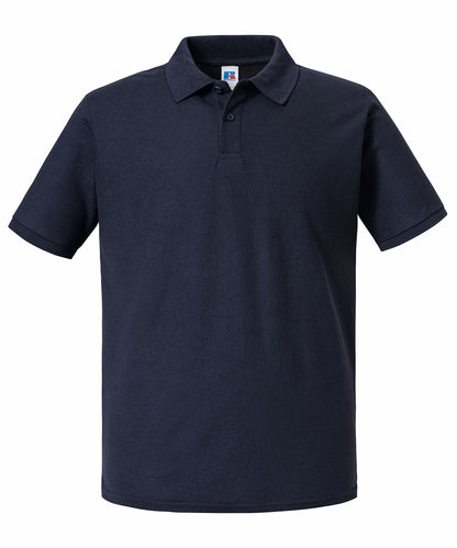Tryck din logga på Piké från Russell Europe - Anpassa Authentic Eco Polo i färgen Marinblå för företag, föreningar och privatpersoner