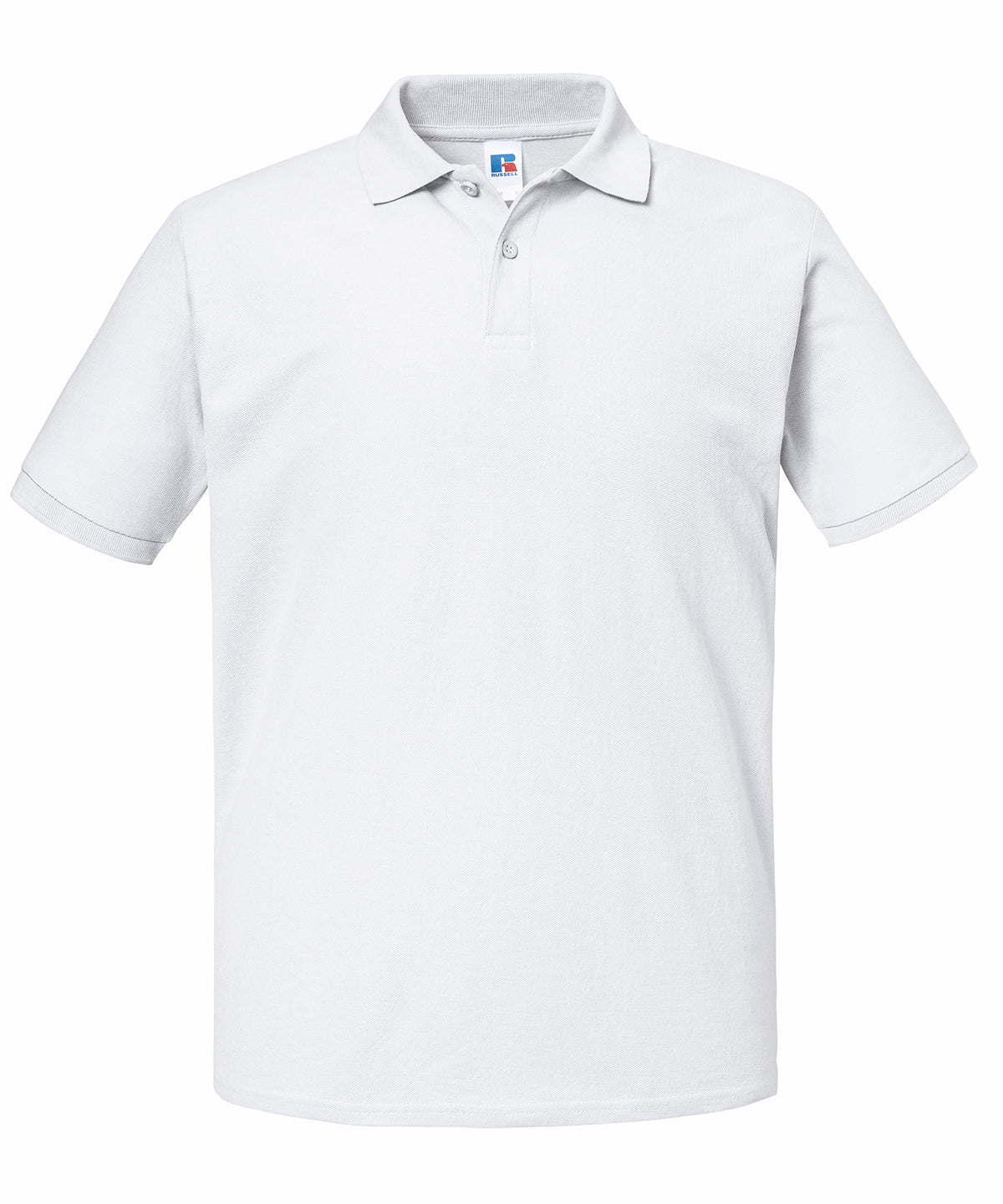 Tryck din logga på Piké från Russell Europe - Anpassa Authentic Eco Polo i färgen Vit för företag, föreningar och privatpersoner