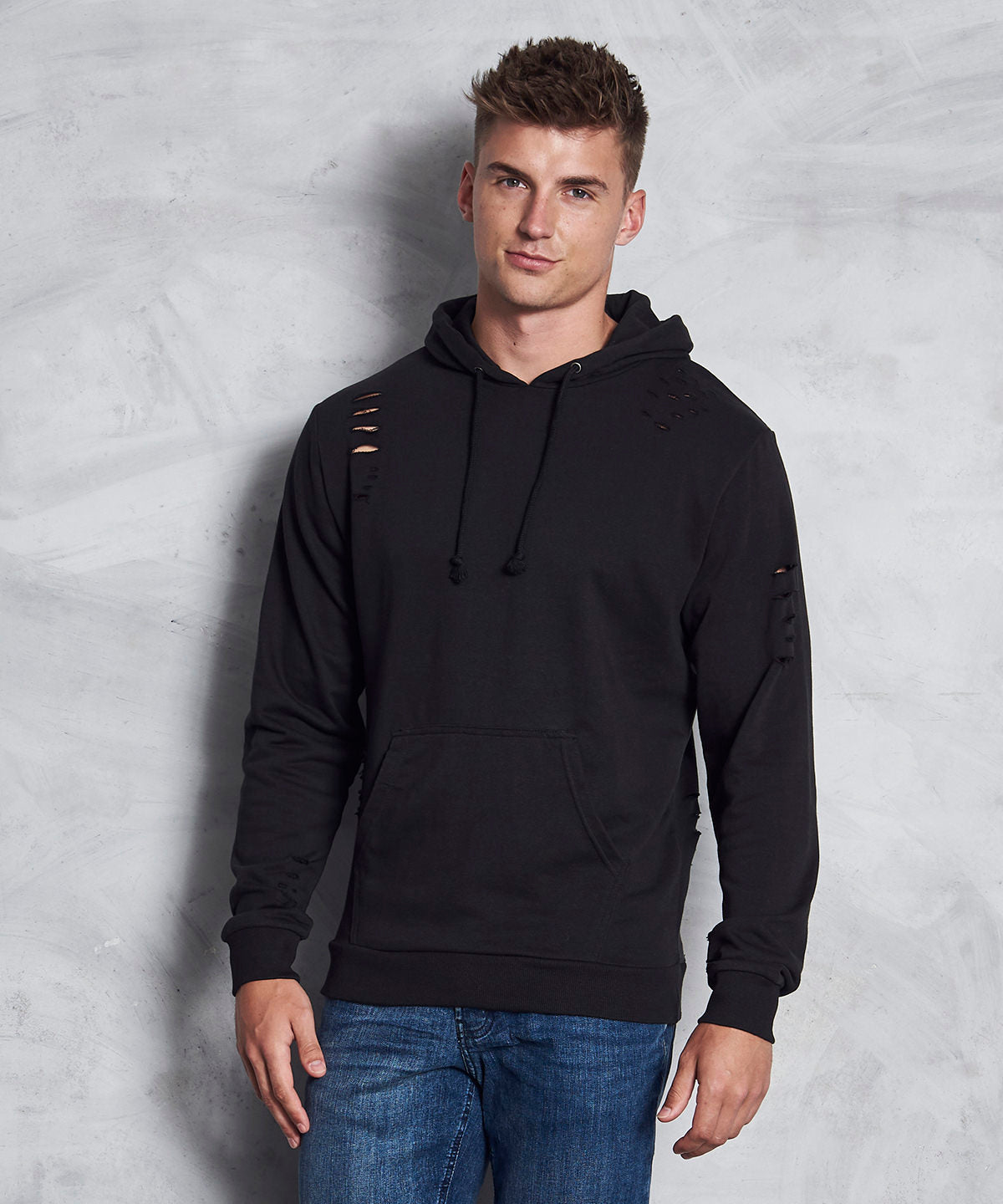 Tryck din logga på Hoodies från AWDis Just Hoods - Anpassa AWDis Just Hoods - Distressed Hoodie i färgen för företag, föreningar och privatpersoner
