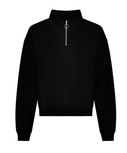 Tryck din logga på Sweatshirts från AWDis Just Hoods - Anpassa AWDis - Dam Cropped Zip Sweat i färgen Svart för företag, föreningar och privatpersoner