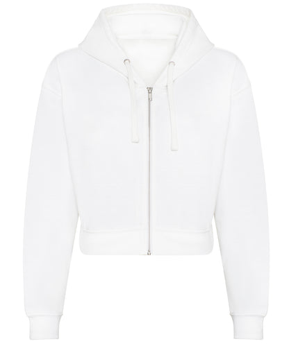 Tryck din logga på Hoodies från AWDis Just Hoods - Anpassa AWDis Just Hoods - Dam Mode Croppad Zoodie i färgen Vit för företag, föreningar och privatpersoner