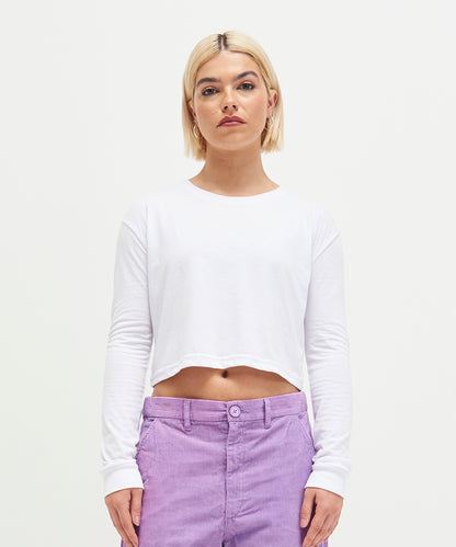 Tryck din logga på T-shirts från AWDis Just T's - Anpassa Ladies Long Sleeve Cropped T-Shirt i färgen för företag, föreningar och privatpersoner