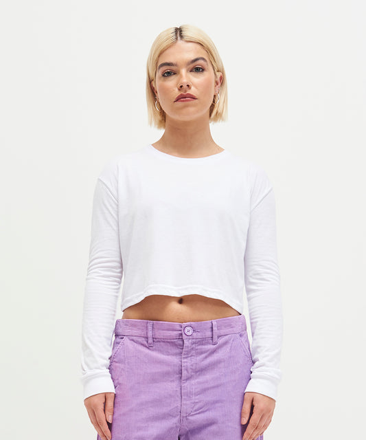Tryck din logga på T-shirts från AWDis Just T's - Anpassa Ladies Long Sleeve Cropped T-Shirt i färgen för företag, föreningar och privatpersoner