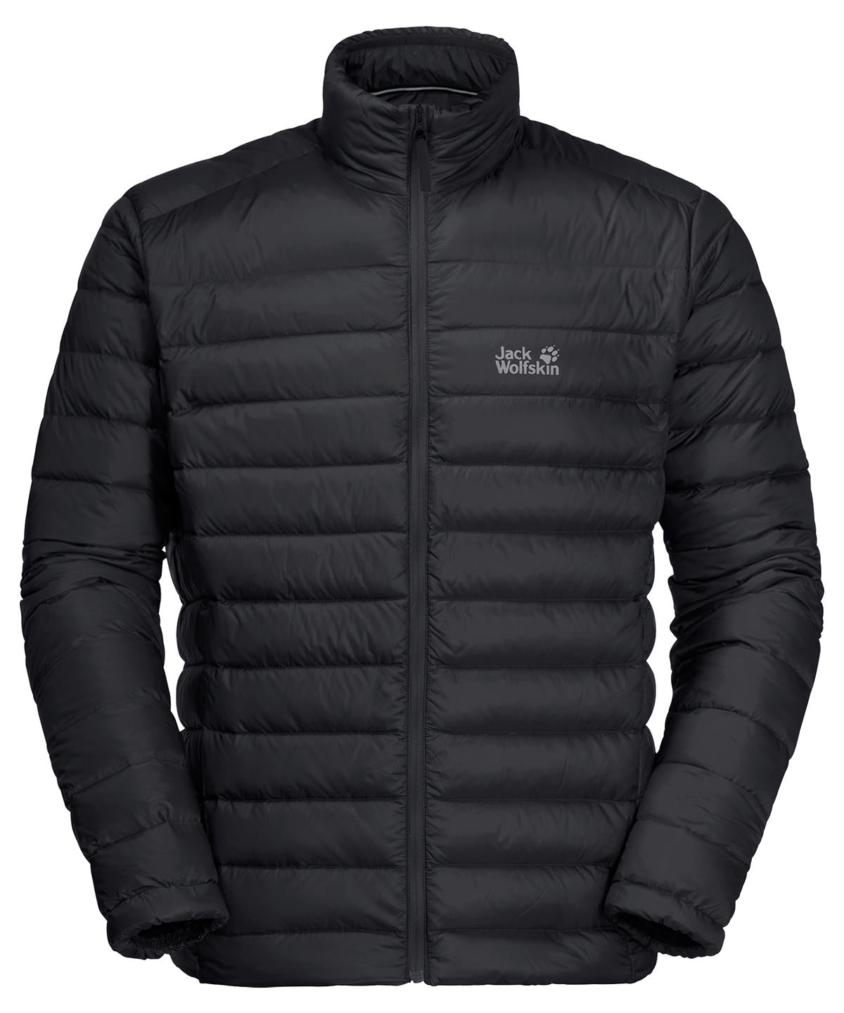 Tryck din logga på Jackor från Jack Wolfskin - Anpassa Packbar dunjacka i färgen Svart för företag, föreningar och privatpersoner