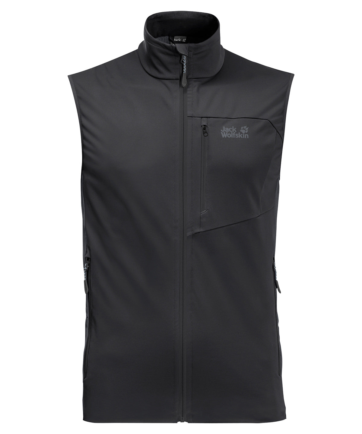 Tryck din logga på Termovästar från Jack Wolfskin - Anpassa Softshell-väst i färgen Svart för företag, föreningar och privatpersoner
